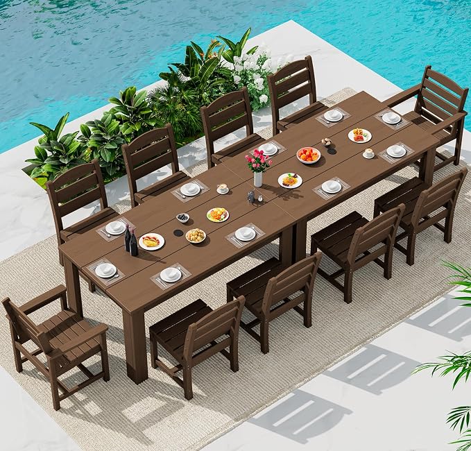 SERWALL HDPE Dining Set for 10 – 2 Tables, 8 Armless + 2 Armchairs. Includes 10 by SERWALL