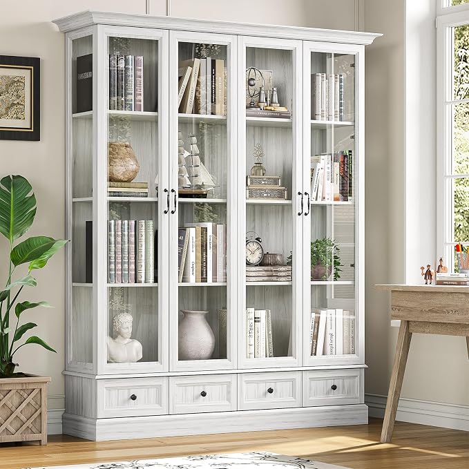 78" Large Storage Cabinet with Glass Doors, China Hutch, Farmhouse Kitchen by ukaocai