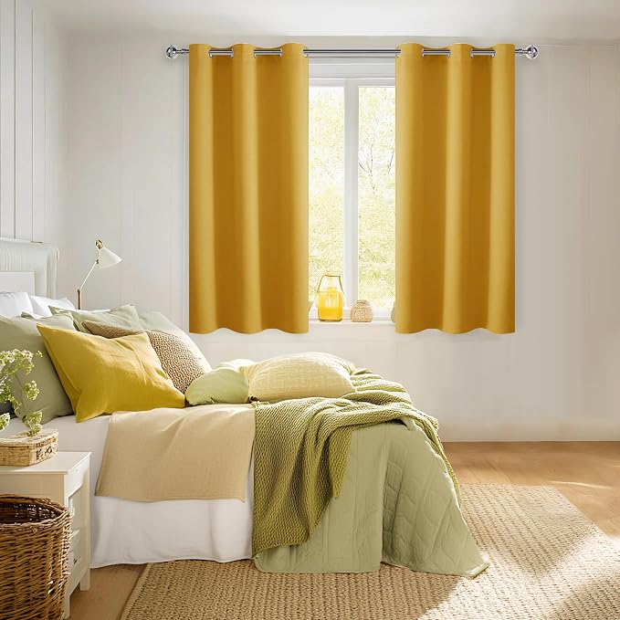 Blackout Curtains for Bedroom, Mustard Yellow 38 x 54 Inch 2 Panels | Thermal - Image 6
