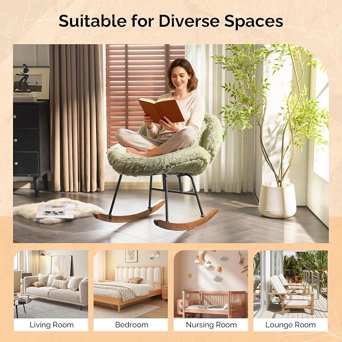 VINGLI 25.6" Extra Wide Criss Cross Nursery Rocking Chair, Cute Curved 115° - Image 9