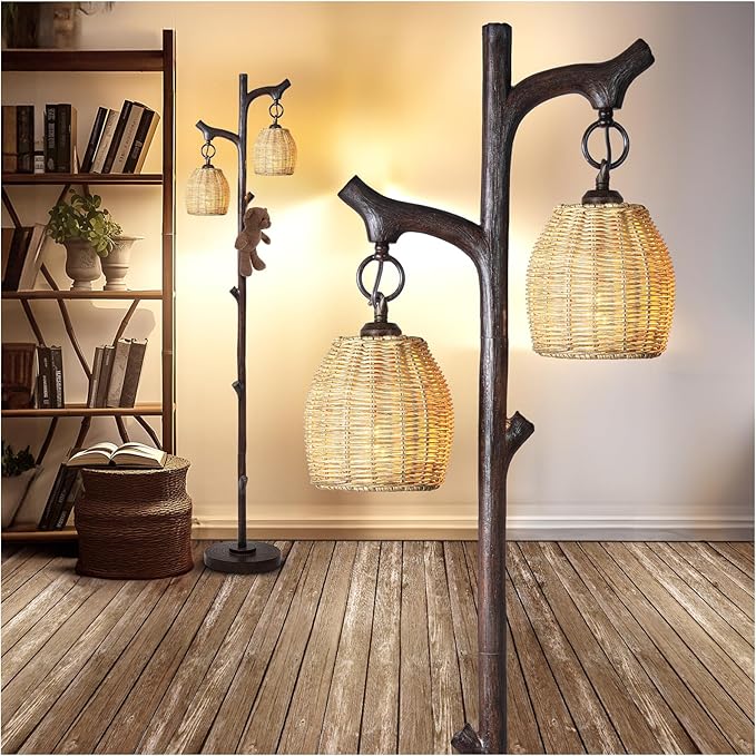 Scenekoy 68" High Farmhouse Rustic Country Cottage Floor Lamp Tree Trunk Faux by SCENEKOY