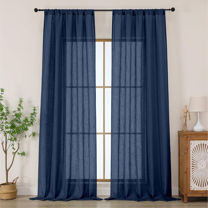 Chyhomenyc Extra Long Navy Blue Semi Sheer Curtains 120 Inches Long 2 Panels Set by Chyhomenyc