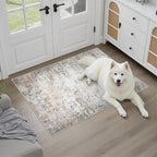 2x3 Washable Entryway Rug: Modern Abstract Indoor Soft Carpet Brown | - Image 2