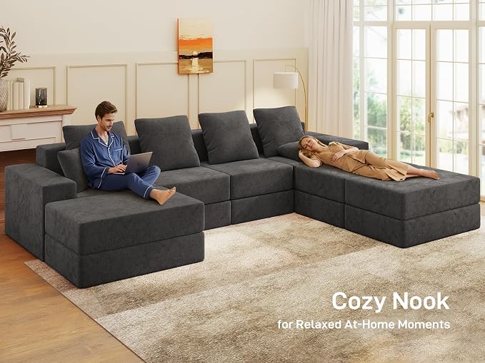 Living&Giving 128" U-Shaped Cloud Sectional Couch - Image 8