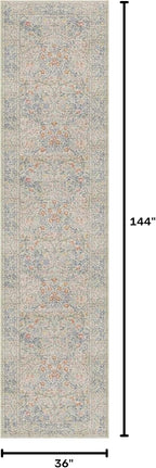 Vintage Beige Blue 3x12 Runner Rug - Image 2