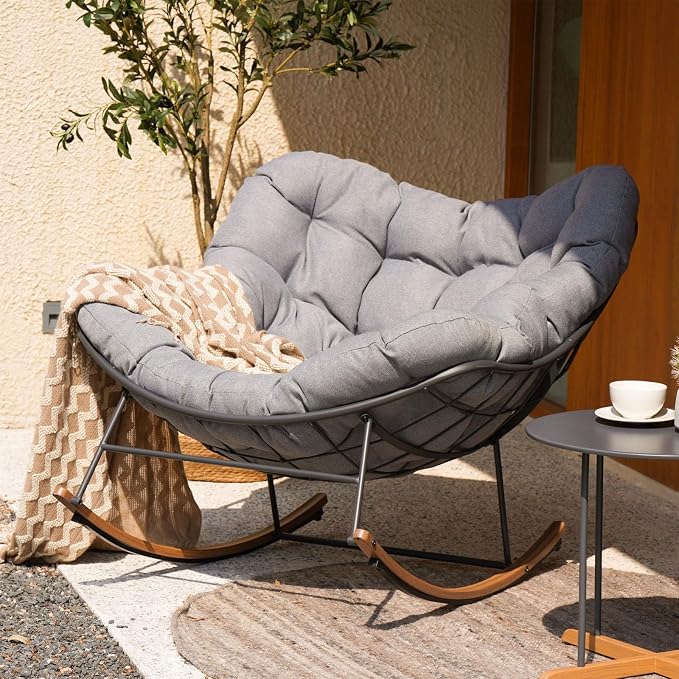 Grand patio Outdoor Rocking Chair, Oversized Papasan Rocking Chair by GrandPatio