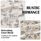 Black Vintage Floral Linen Curtains Farmhouse 50W X 63L 2 Panels | Elisa Series - Image 4