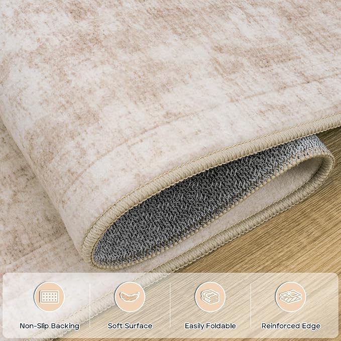 8x10 Area Rugs for Living Room Bedroom Dining Room Washable Beige White | Soft - Image 4