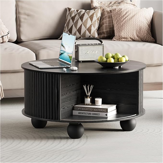 JOINICE Black Round Coffee Table - Image 7