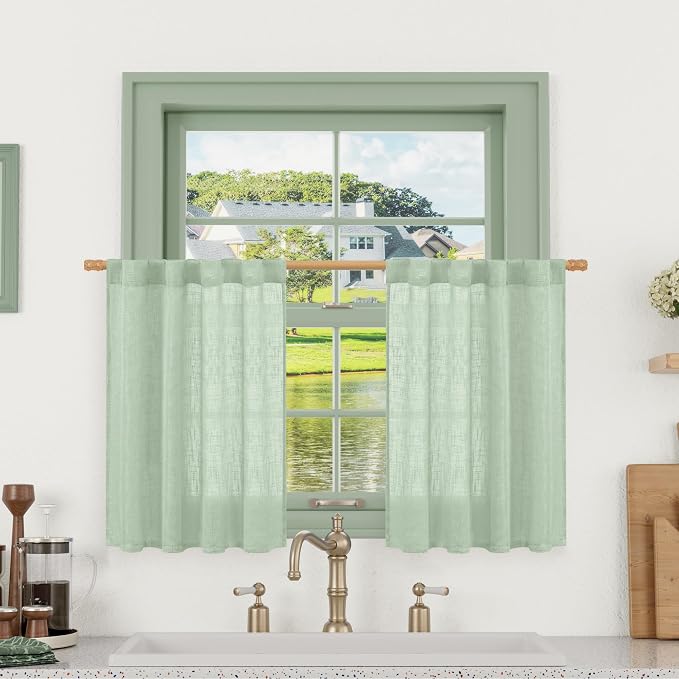 36 Inch Length Linen Semi Sheer Curtains by LAMIT