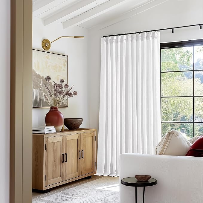 Snow White Pinch Pleat Semi Sheer Linen Curtains W70xL90 1 Panel | Light - Image 5