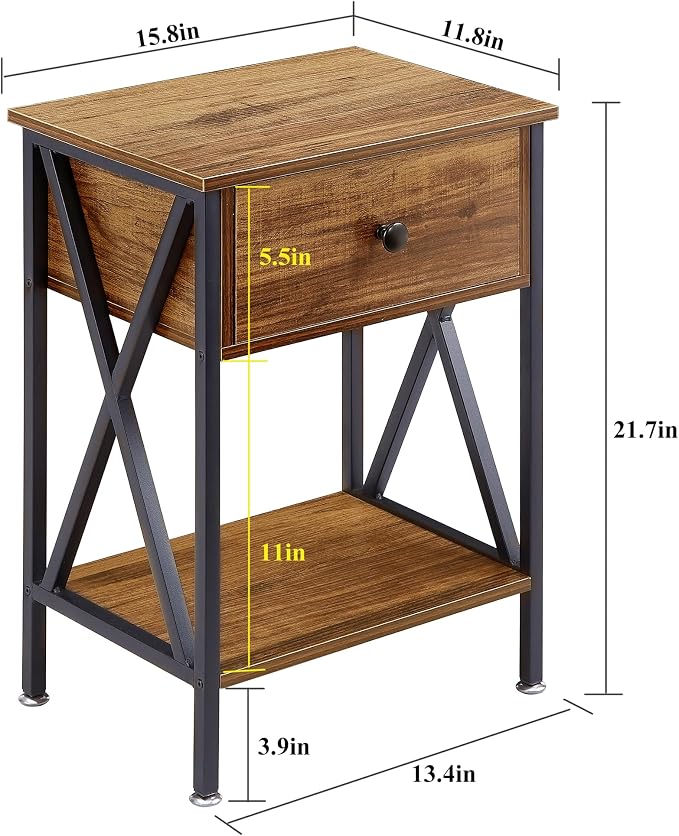 VECELO Nightstands Set of 2, Modern Bedside End Tables, Night Stands - Image 3