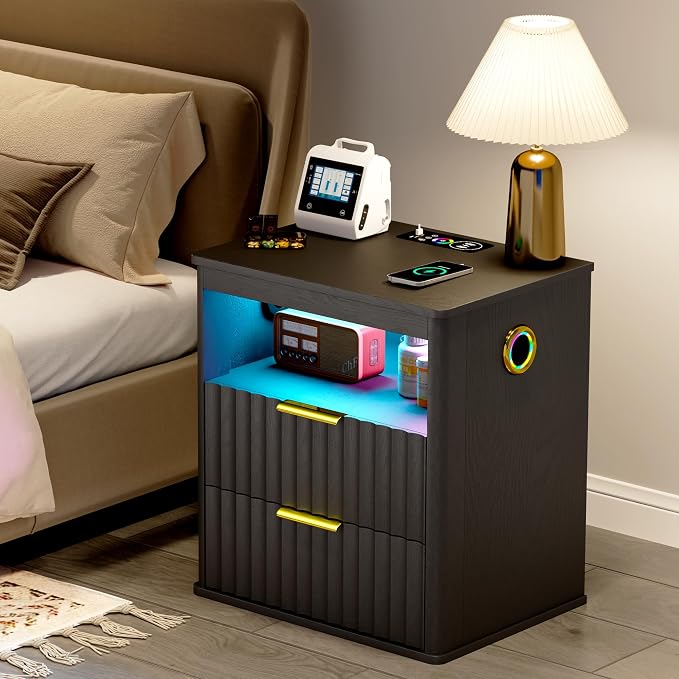 WOOVIVS Modern NightStand with Smart Human Sensor Lights, Bedside Table - Image 5