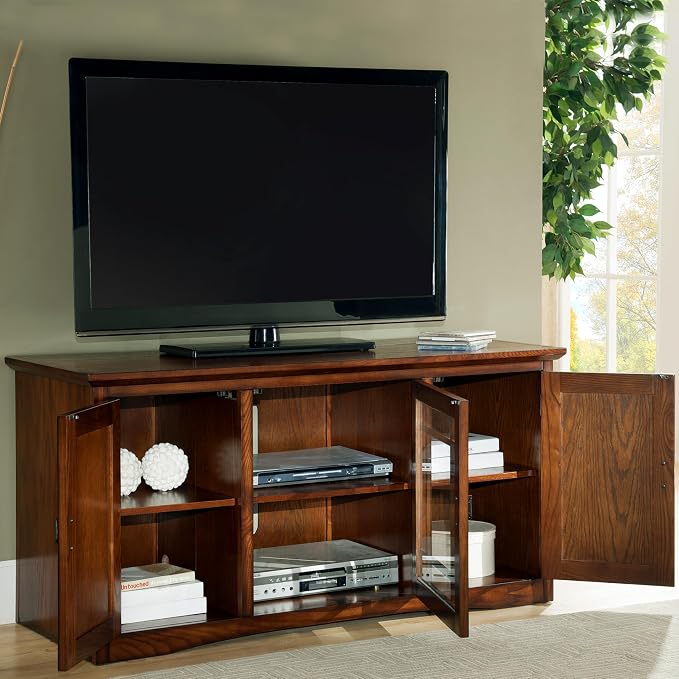 Leick Home 82350 Solid Wood Mission Oak Three Door TV Stand - Image 7