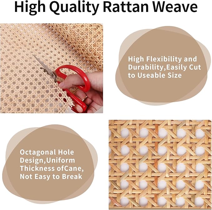 24" Width Natural Cane Webbing 5Feet, Rattan Webbing Roll - Image 3