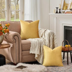 GIGIZAZA Yellow Velvet Pillow Covers 22x22 Decorative Pillows Pack of 2 | Throw - Image 3