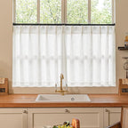 Beige White Linen Kitchen 24 Inch Curtain 2 Panels Pinch Pleat | Off White by Twodrapes