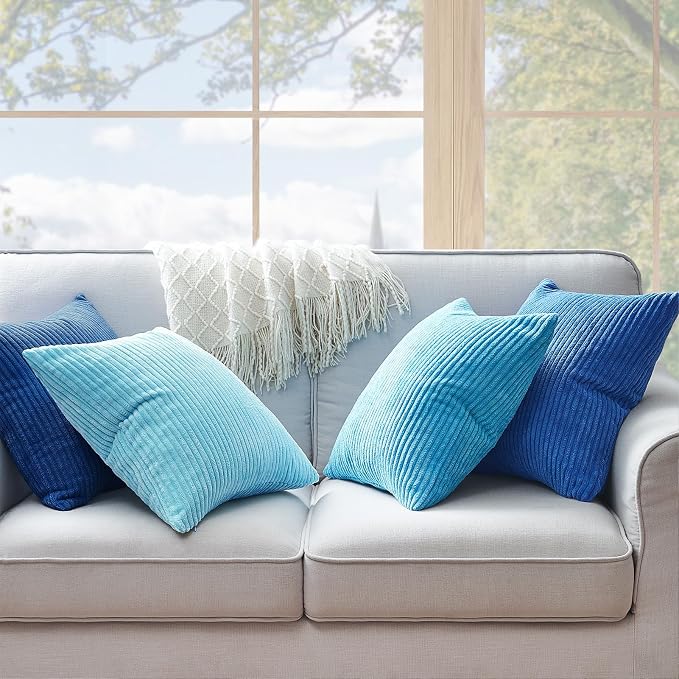 Topfinel Decorative Throw Pillow Covers Aque Teal Blue Series, Summer Corduroy - Image 4