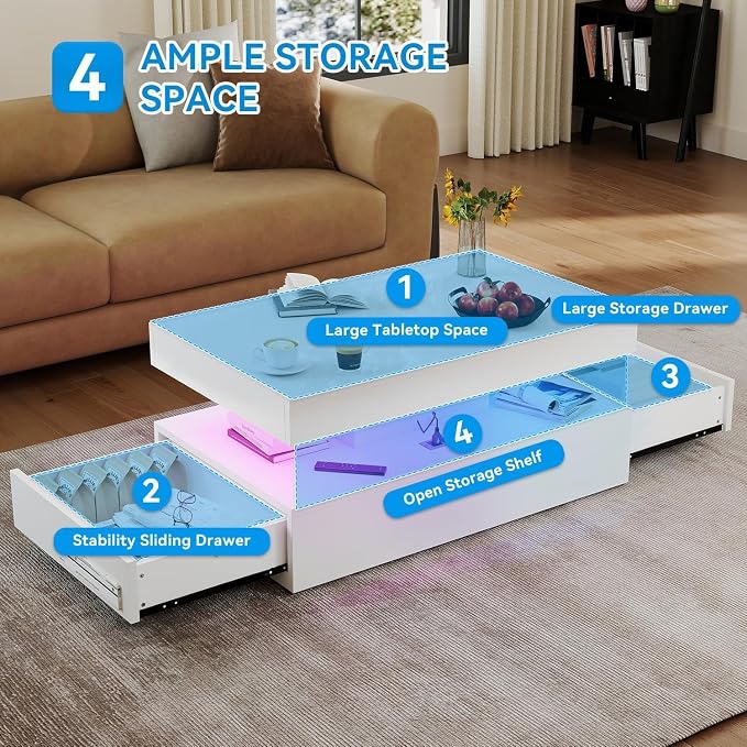 2-Piece Modern Living Room Table Set, Includes High Gloss 70" Fireplace TV - Image 6