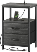 Huuger Nightstand with Charging Station, Fabric Drawers, End Table with Open by Huuger