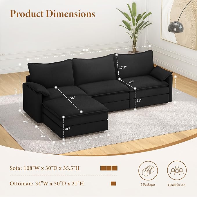 Vesgantti 108" Modular Sectional Sofa, Comfy Cloud Couch - Image 2