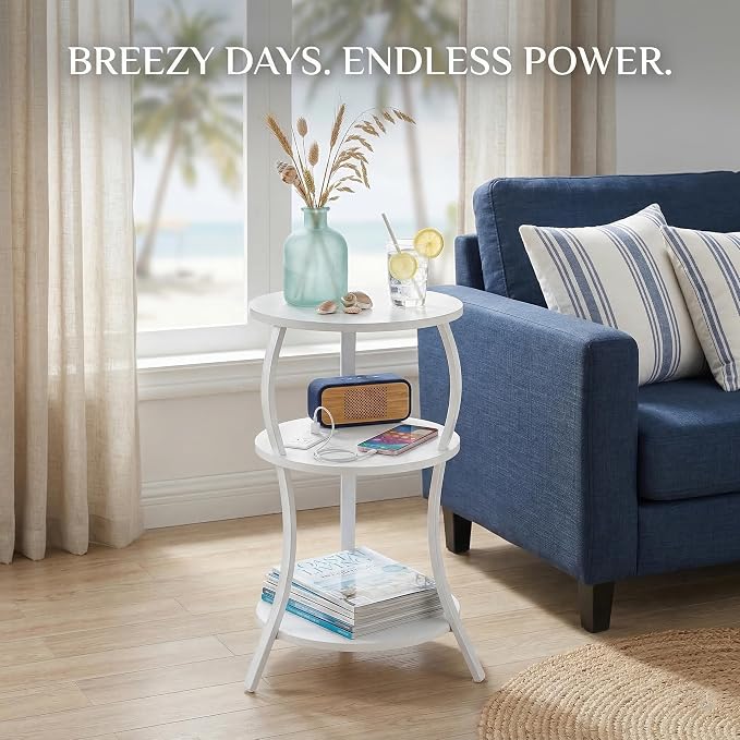 Small Round Side Table with Charging Station, 3-Tier Waist Circular End Table - Image 5