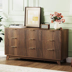 VINGLI Fluted Walnut Dresser 9 Drawer, Dark Wood Dresser Brown - Image 6