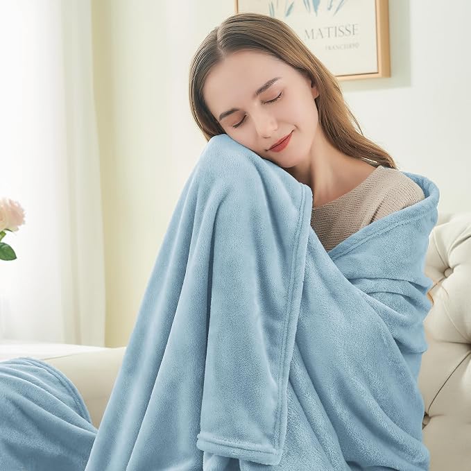 BEDELITE Fleece Blanket Soft Queen Size Bed Blanket Washed Blue 90"x90" | Ultra - Image 3