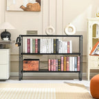 HCHQHS Bookshelf, 3-Tier Industrial Bookcase, Freestanding Horizontal - Image 7