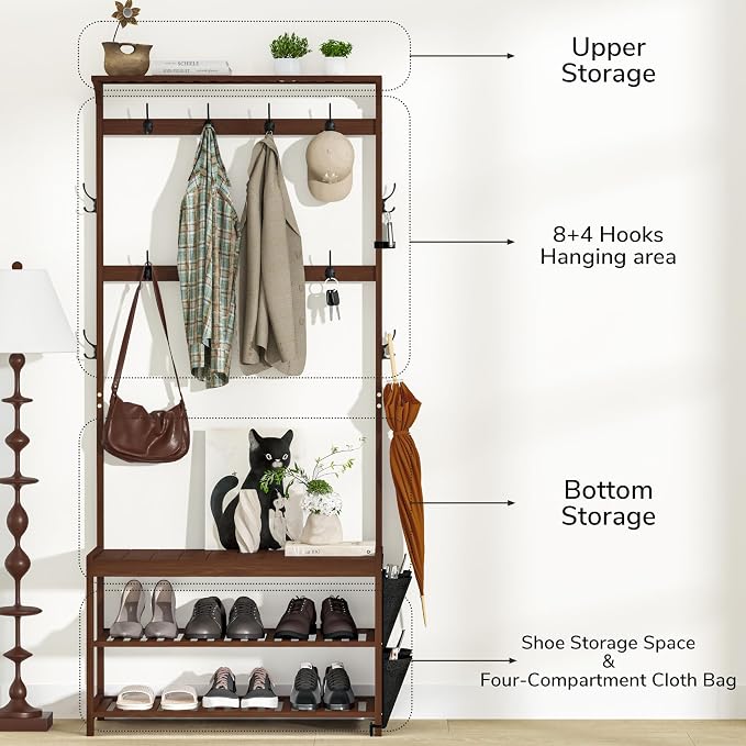 AMBIRD Hall Tree with bench and shoe storage, Entryway Bench with shoe storage - Image 4