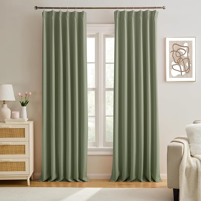 90 Inch Light Sage Green Eucalyptus Color Blakcout Curtains by KEQIAOSUOCAI