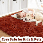 Amdrebio Terracotta Rust Furry Area Rug 5x7 - Image 2