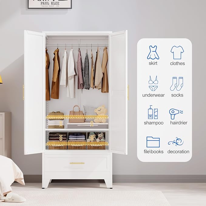 GAIOUS Steel Armoire Wardrobe Closet - Image 7