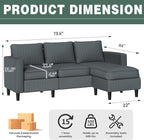 SUNLEI Small L-Shaped Sectional Couch, Modern Grey Couch - Image 2