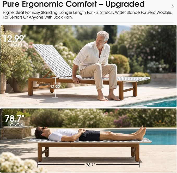 PURPLE LEAF Patio Chaise Lounge French Outdoor Lounger 1 Piece Matte Teak Grain - Image 6