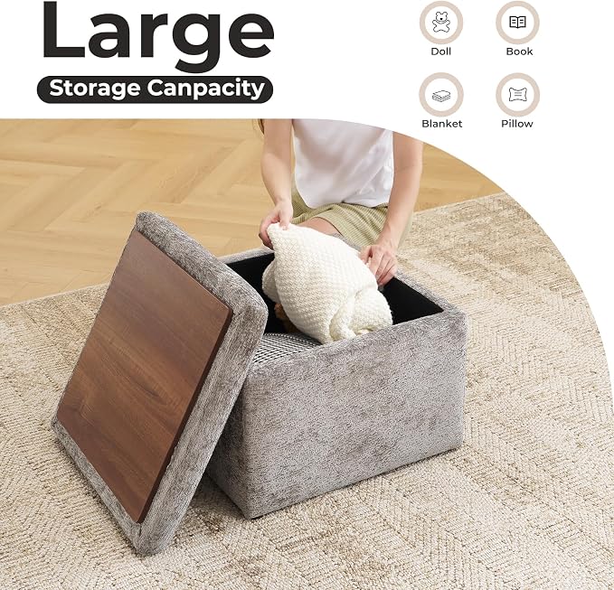 Modern Cube Storage Ottoman, Chenille Ottoman Foot Stools, Ottoman Footstool - Image 5