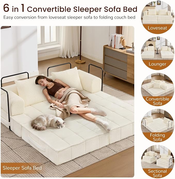 Korser Folding Convertible Sofa Bed, Corduroy Upholstered Boneless Couch - Image 3