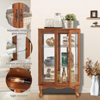 Curio Cabinet With Lighted Tall Leg Glass Door, Antique Display With Mirrored - Image 3