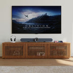 POVISON Full Assembled Mid Century Modern TV Stand, Wood Slatted Media Console - Image 8