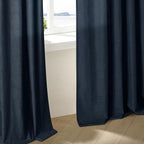 Navy Blue 80 Inch Pinch Pleated Linen Curtains 2 Panels Set | Light Filtering - Image 8