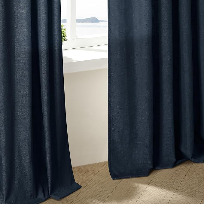 Navy Blue 80 Inch Pinch Pleated Linen Curtains 2 Panels Set | Light Filtering - Image 8