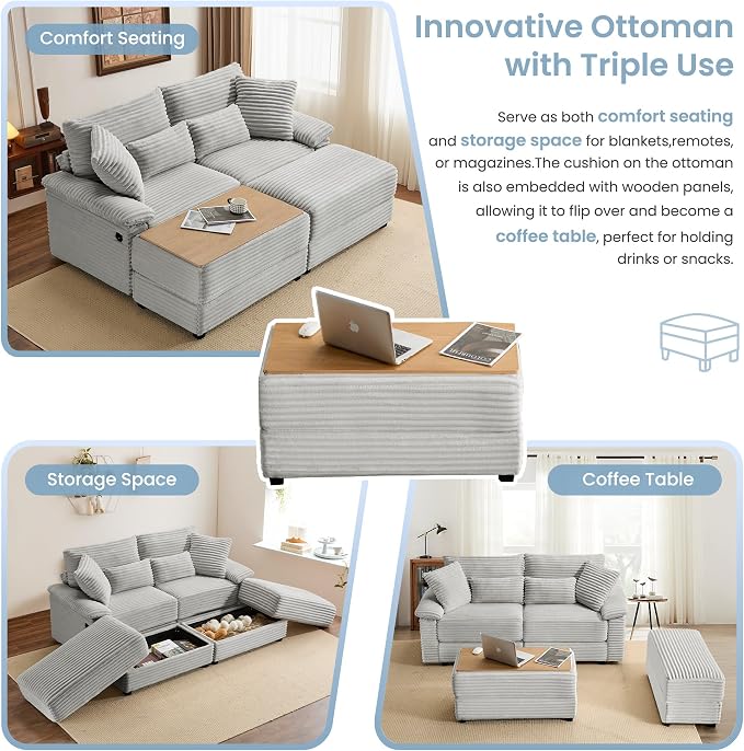 SUNWAVE 74" W Double Chaise Lounge Chair Indoor, Oversized Loveseat - Image 4