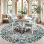 RELEANY Washable Area Rug, Round 7ft, Teal Green/White/Navy | Non-Slip by RELEANY