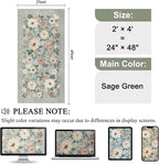 DUKINO 2x4 Entryway Rug, Floral Washable Kitchen Rugs Non Slip, Sage Green | - Image 2