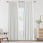 White 100% Blackout Linen Curtains 80 Inch Length 2 Panels Set by Guken