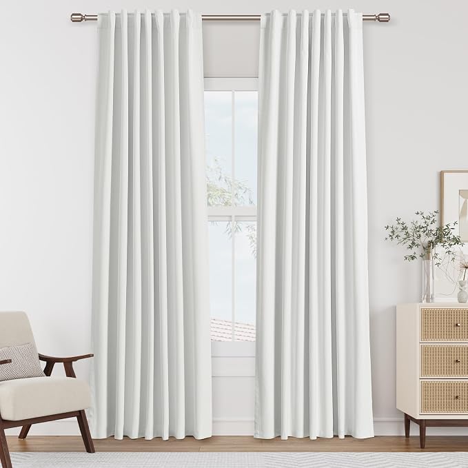 White 100% Blackout Linen Curtains 52 Inch Wide by 88 Inch by Guken