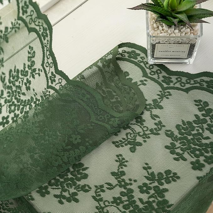 YJ YANJUN Vintage Lace Curtains 45 Inch Length-Victorian Floral Pattern Dark - Image 5