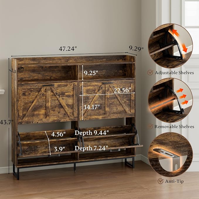 BORNOON Shoe Cabinet with 4 Flip Drawers Narrow Shoe Storage Cabinet Organizer - Image 2