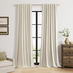 100% Blackout Linen Curtains for Bedroom 96 inches Long, Thermal Insulated Room by Guken