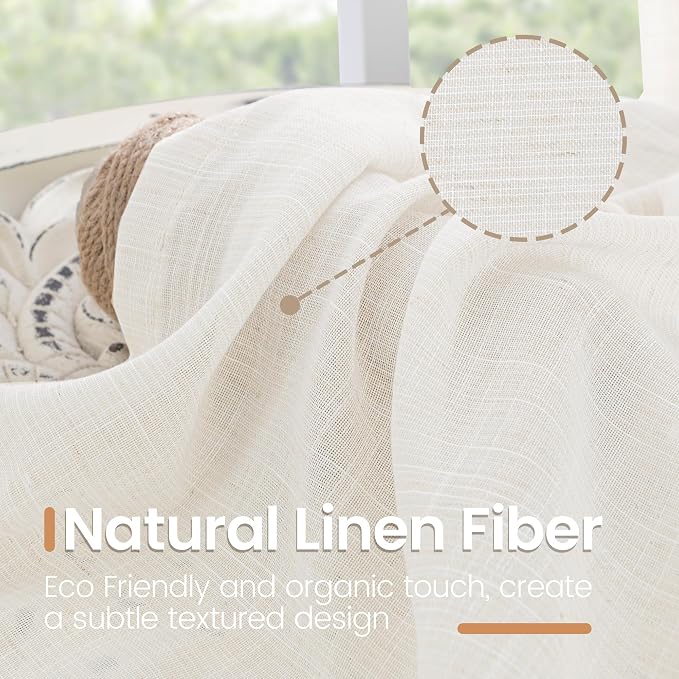 BGment 90 Inches Long Curtains Linen Semi Sheer, Light Filtering Window - Image 3